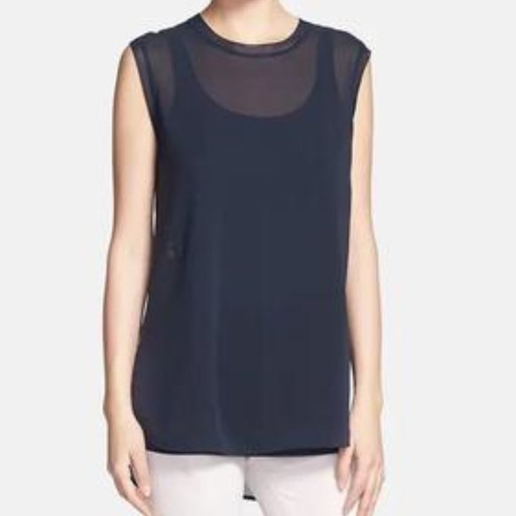 VINCE NWT Sheer Sleeveless Silk Blend Muscle Tee M - Picture 1 of 9